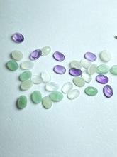 天然綠東凌白月光紫晶玉色東凌玉蛋形3.8*5.4平底龜面格子面