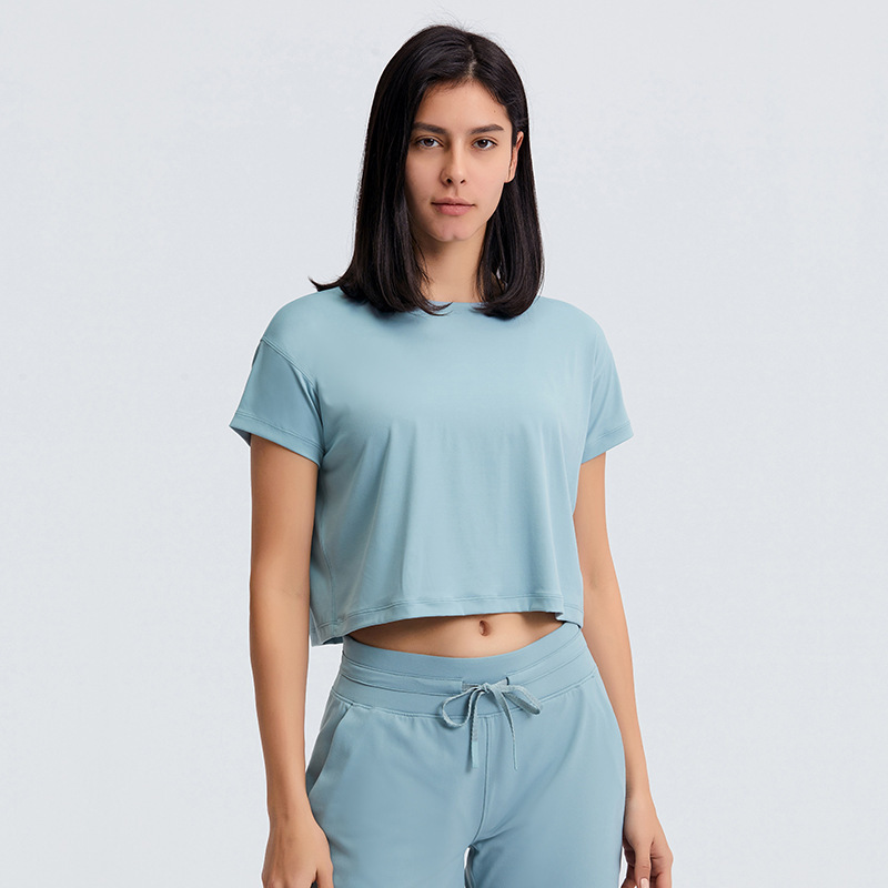2024 Loose and Simple Yoga Short-Sleeved Half-Length Yoga Clothes Casual Sports Fitness Short T-Shirt Ds071 Sports Trend