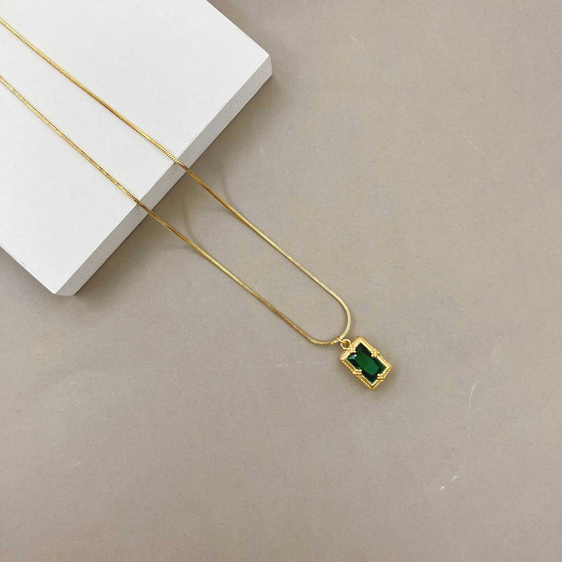 Fashion Square Stainless Steel Plating Inlay Zircon Pendant Necklace 1 Piece