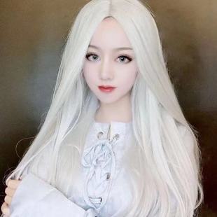 Wig Universal Animation cos Silver White Medium Long Straight Trembling Hair Set Men's and Women's Costume Film and Television Props Makeup