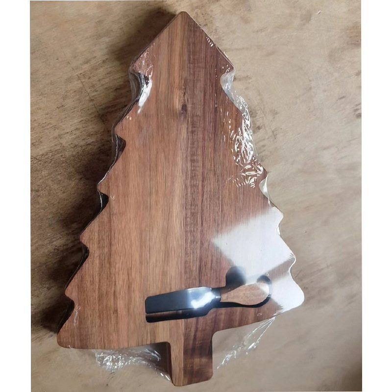 Tabla de cortar de madera creativa fuente de árbol de Navidad fabricante en stock tabla de cortar con cuchillo queso tabla de queso bandeja de desayuno