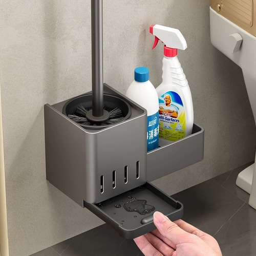 Toilet Brush Wall Mounted Storage Rack Household No Dead Angle Toilet Bathroom No Hole Cleaning Toilet Brush Magic Tool 