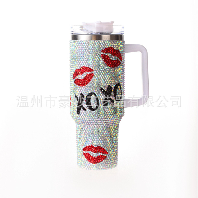 跨境外贸40oz手柄汽车杯带手柄贴钻水杯冰霸杯户外吸管杯汽车载杯|undefined