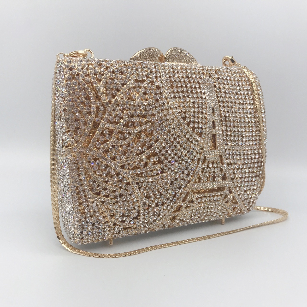 Bolsa de cena con diamantes transfronterizos no vacío caja metálica dura bolsa de diamantes vestido de banquete de mano bolsa de mujer bolsa de torre suave