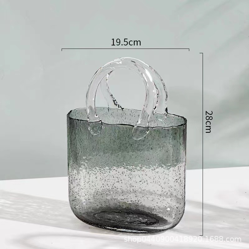 创意手提包包玻璃花瓶客厅郁金香马蹄莲鲜花摆件北欧风水培装饰品|undefined