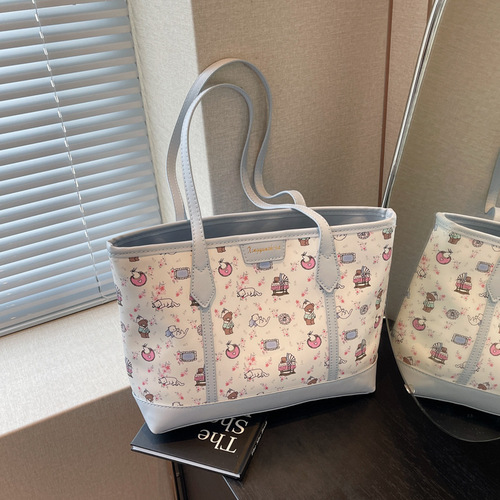 Tote bag for women 2024 new large-capacity commuter bag printed versatile shoulder bag fashionable college student class bag