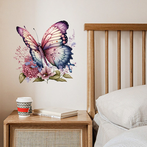 Lvkang cross-border hand-painted butterfly warm bedroom window sticker background wall decoration bathroom tile toilet decoration sticker