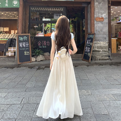 気質シフォンストリーマーガーゼスカート 2025 新しい薄いハイウエスト A ミドル丈シンプルな大きなスカート女性のための