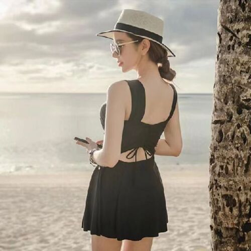  New Large and Small Cup Push-Up Swimsuit, Fashionable and Sexy, Rigid Cup Conservative Split Skirt Style Straight Leg Swimsuit
