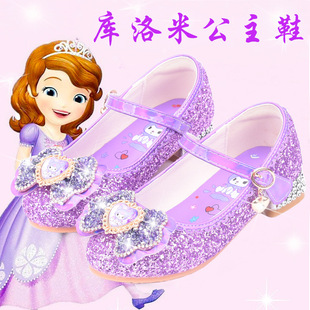 Kuromi Princess Shoes Girls High Heels Spring and Autumn Children's Soft Sole Shoes Fashionable Crystal Shoes Little Girls Leather Shoes