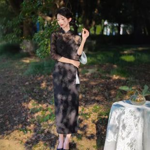 Elegant Lace Cheongsam 2024 Autumn Vintage Republic of China Style Elegant Temperament Young Chenille dress