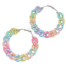 欧美大牌 时尚荧光色喷漆烤漆带钻耳圈多色耳环 跨境CCB链条耳坠