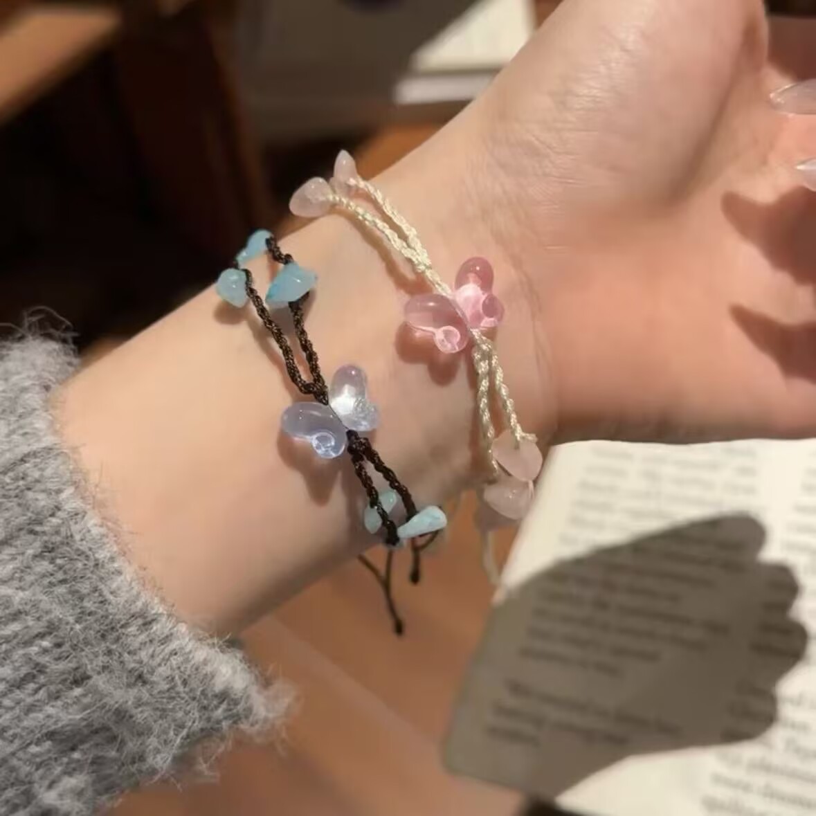 Xiaohongshu's Popular New Chinese-Style Handmade Woven Sweet Lotus Butterfly Bracelet, Fashionable and Fresh Friendship Bracelet