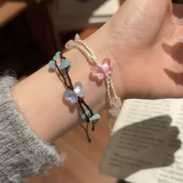 Xiaohongshu's Popular New Chinese-Style Handmade Woven Sweet Lotus Butterfly Bracelet, Fashionable and Fresh Friendship Bracelet