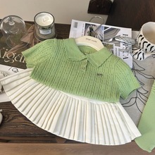 清仓不退不换【理性下单】夏季女童针织短袖T恤+白色百褶裙裙裤