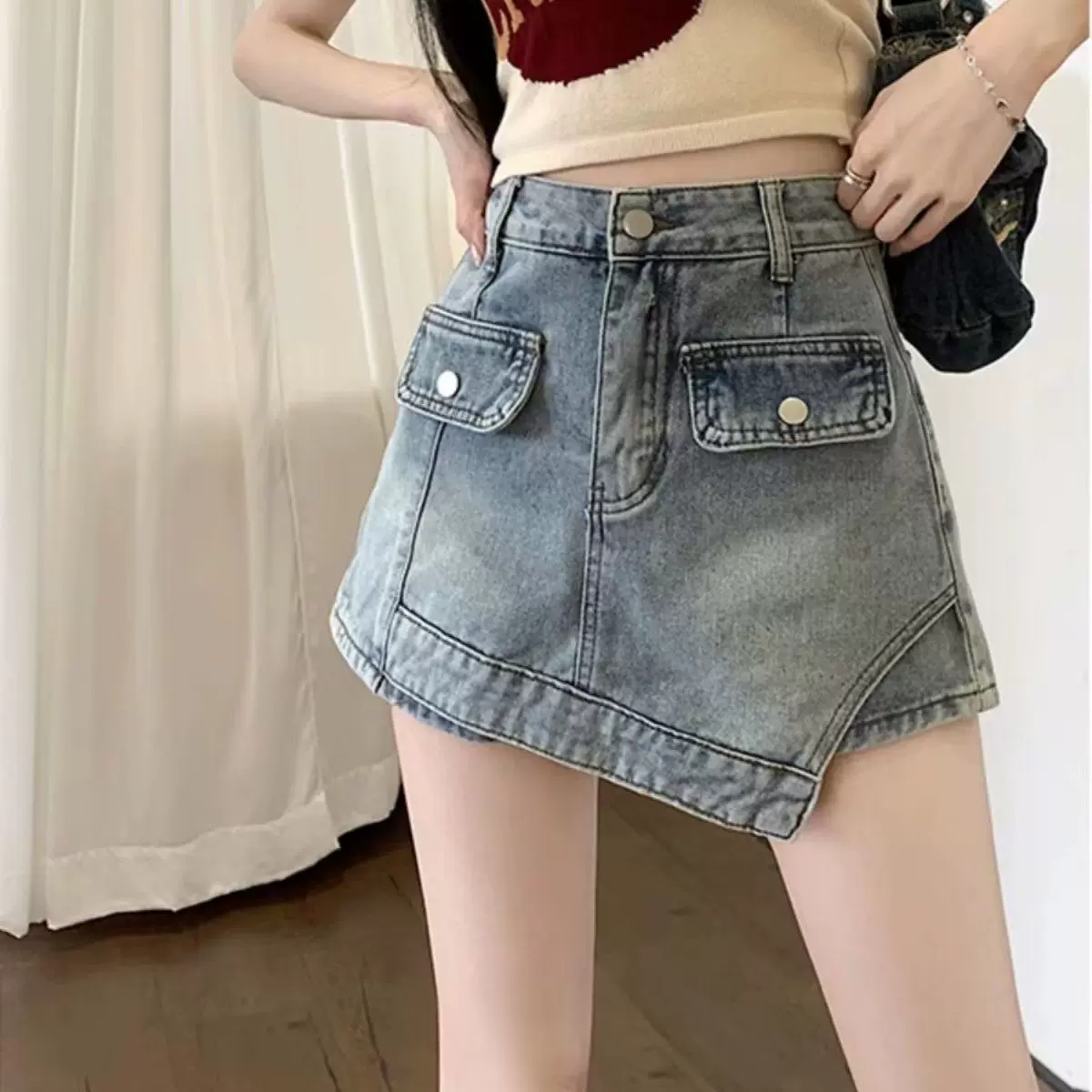 美式复古牛仔半身裙裤女装夏季性感短裙a字半裙辣妹高腰包臀裙子