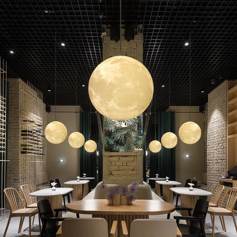 3D Printed Moon Pendant Light for Modern Minimalist Restaurant Balcony Bedroom Kids' Room Single Head Industrial Nordic Planet Pendant Light