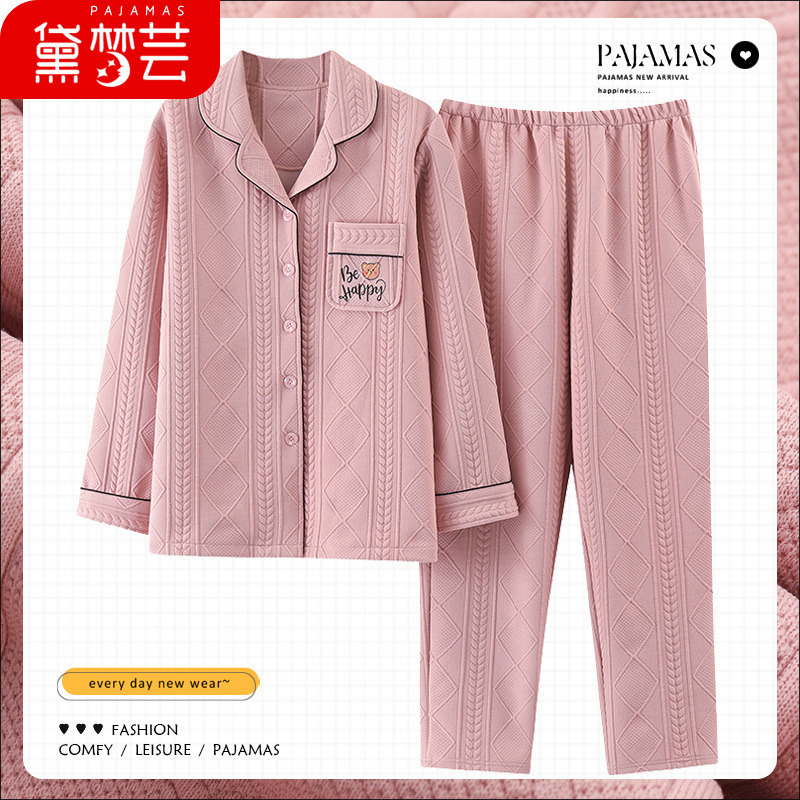 100% algodón pijamas de algodón de aire de las mujeres de otoño e invierno de manga larga engrosada de tres capas sándwich Delgado acolchado ropa para el hogar