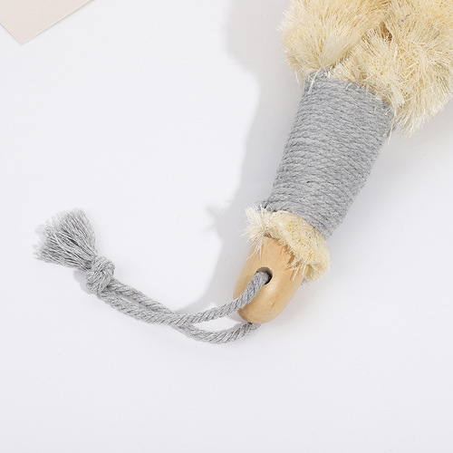 New-style sisal bath brush—gentle on skin, perfect for scrubbing and exfoliating while bathing or washing your back; features a cotton rope handle with anti-slip design and a sturdy wooden shaft.