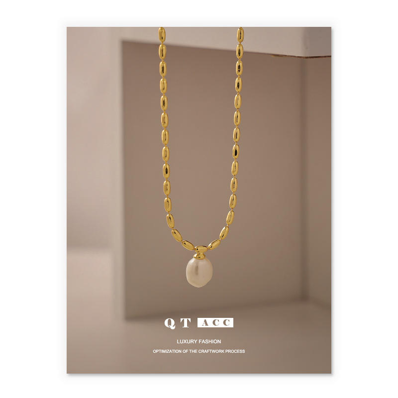 Collar de perlas naturales vintage estilo francés, chapado en latón con oro real de 18K, para mujer, con un toque de alta gama. image 4