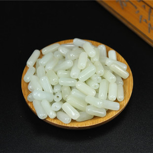 Factory wholesale natural Xinjiang Hetian jade loose beads with beads original stone blue and white jade with shape long barrel beads jade beads jewelry