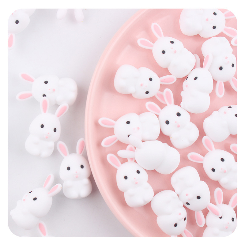 Productos creativos para bebés DIY dibujos animados silicona estereoscópica conejo blanco diente bebé molar tetina cadena accesorios de diente