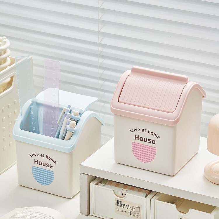 Cartoon Small House Storage Bin with Lid, Trash Can, Creative Multifunctional Pen Holder, Desktop Flip Lid Miscellaneous Bin Wholesale Cartoon Small House Storage Bin with Lid, Trash Can, Creative Multifunctional Pen Holder, Desktop Flip Lid Miscellaneous Bin Wholesale