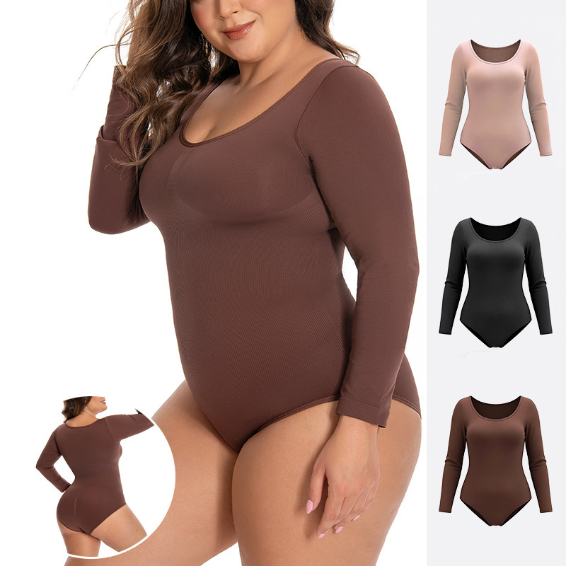 European and American Style Foreign Trade One-Piece Bodysuit, Solid Color Butt-Lifting Base Shirt, Casual Elastic Basic Yoga Wear, Naked-Feel Tight-Fitting Shapewear