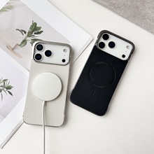 适用iPhone17promax无边框磁吸手机壳电镀素皮苹果17air保护套