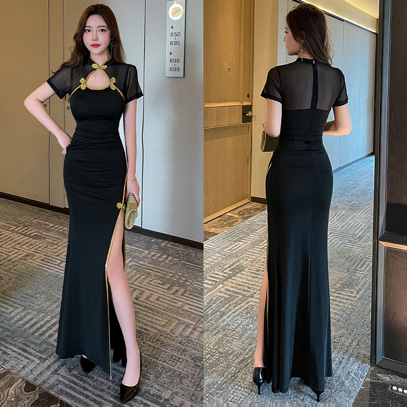 Sexy Nightclub Dress, Long Dress for Women, Summer Elegant Socialite High-Slit Sauna Evening Gown, Sexy Vintage