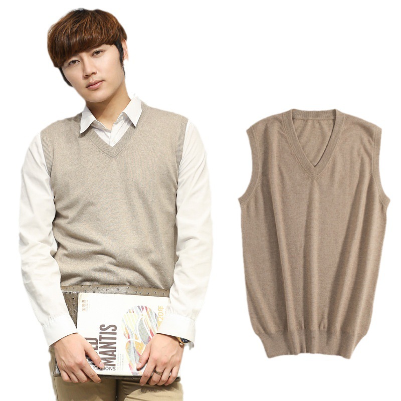 2023 Otoño e Invierno de los hombres con cuello en V más tamaño de color sólido suéter chaleco Jersey de punto chaleco sin mangas suéter Delgado chaleco
