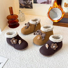 甜美女童棉鞋2025冬季新款女宝保暖防滑雪地靴羊羔毛口公主短棉靴