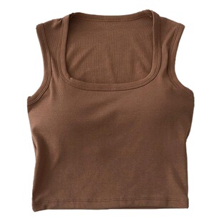 Sleeveless Square Collar Clavicle with Chest Pad Camisole Women's Korean-style All-match Front Shoulder Solid Color Strapless Bottoming Top for Women