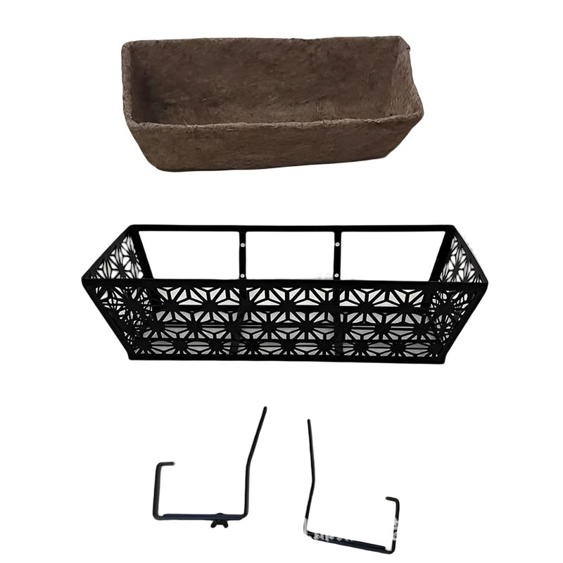 跨境家庭园艺铁艺椰棕花篮阳台窗台欧式马槽椰棕花盆阳台花架直供