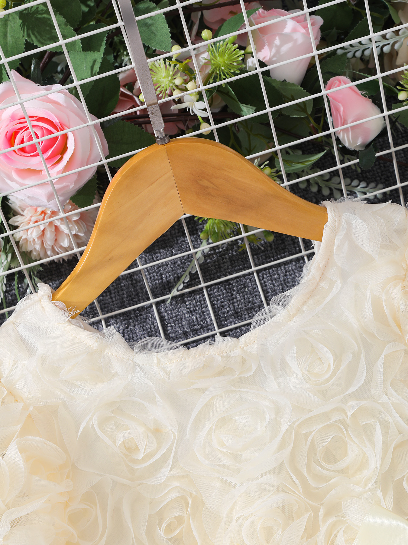 Vestido de niña (pequeño), vestido de fiesta elegante de rosa tridimensional