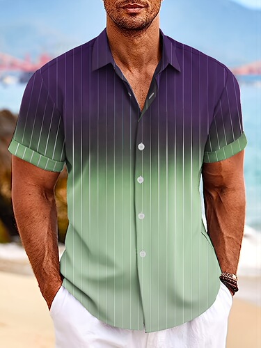 men's summer casual striped gradient short sleeve shirt
