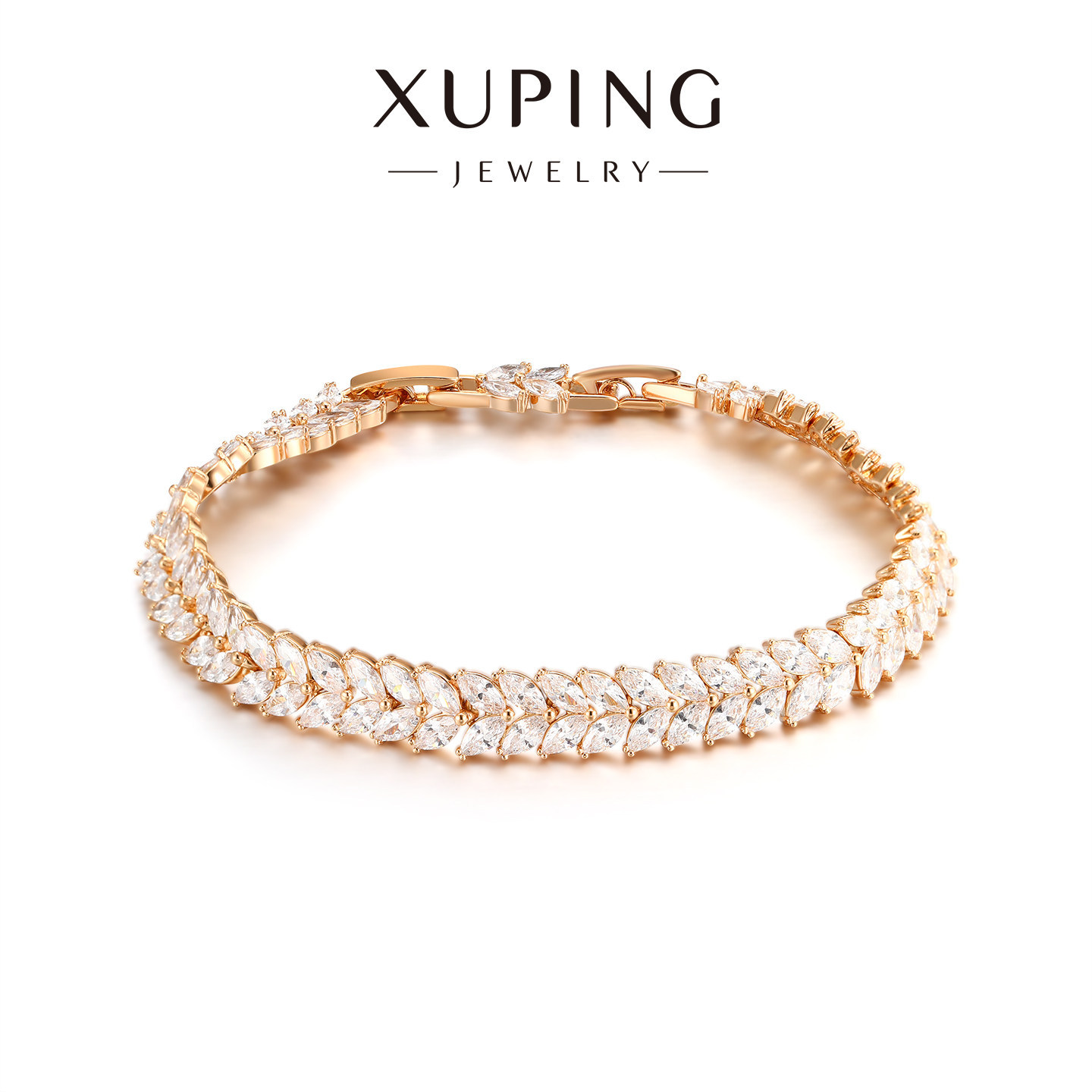Xuping ligero lujoso nicho de diseño sensación de pulsera de oreja de trigo para mujeres gemas artificiales serie de joyas de moda elegante