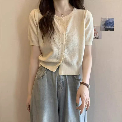 Yuan Qi Anti-Aging Pure Color Simple Short Sleeve Knitted Sweater Women's Clothing 2025 New Short Straight Tube Top Fashion 