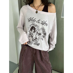 2025秋季新款真两件套女式T恤字母印花长袖T恤+背心56080-56081