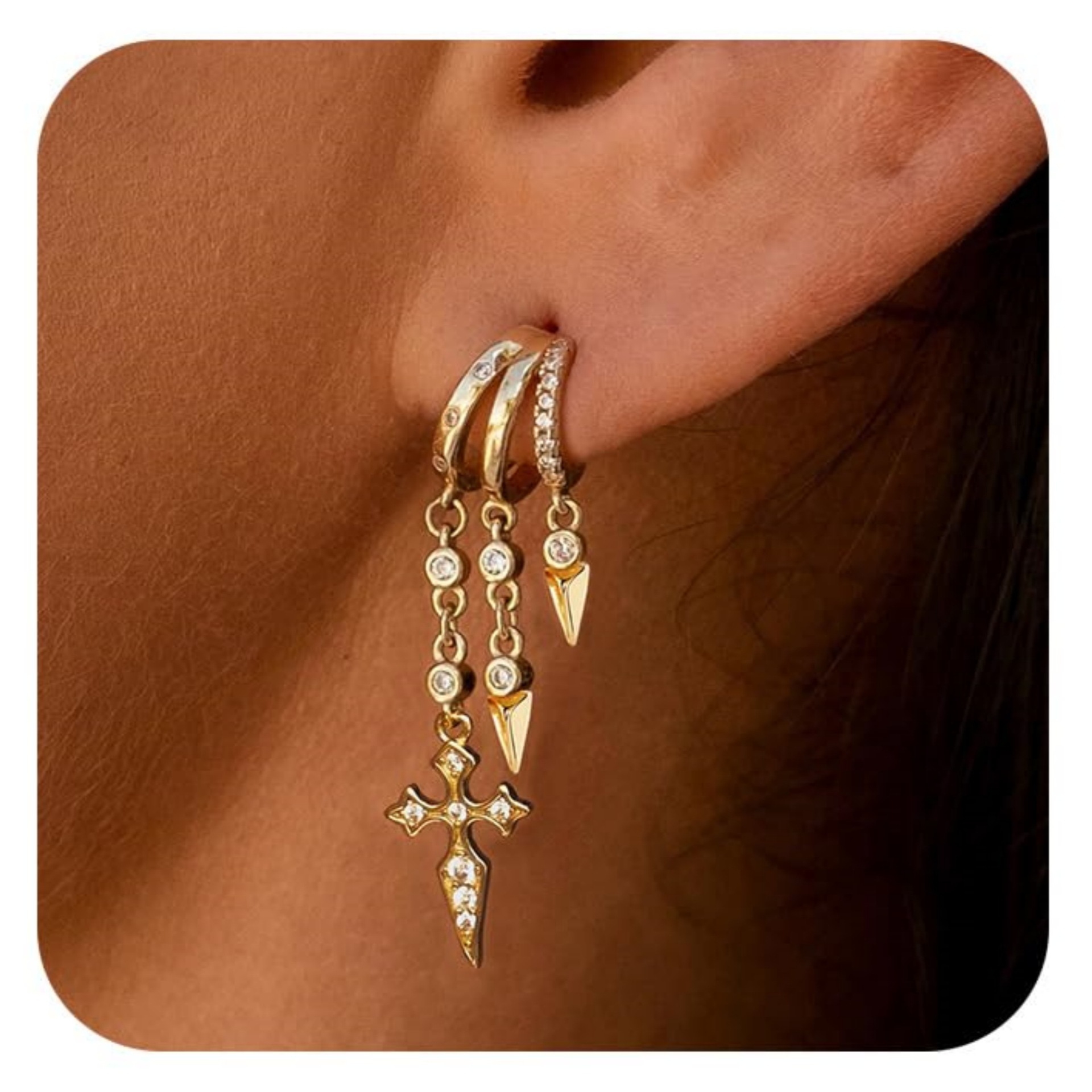 Ohrringe aus Messing mit Echtgoldplattierung, einzigartiges kreatives Design, Zirkonia-besetzte Quasten, Schmuckaccessoires_voghion.com