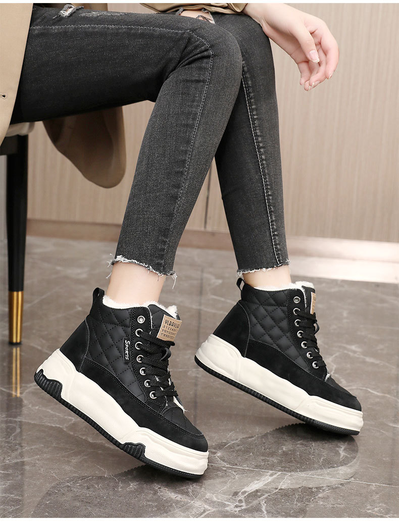 KT2510 nouvelle version coréenne automne hiver 2024 avec des bottes de neige mi-hautes en peluche pour femmes à blocage de couleur, augmentant la hauteur_voghion.com