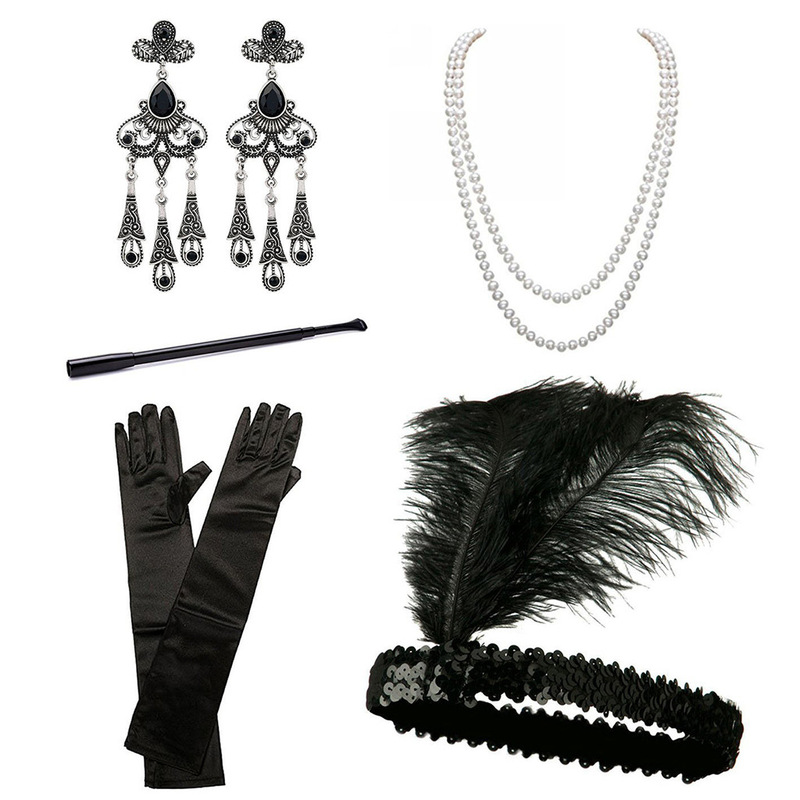 1920sフラッパーガールドレスハロウィーン衣装手袋シガレットネックレスヘッドバンドファー5点セット|undefined