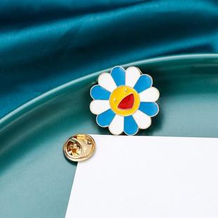 Seven color sunflower drop oil brooch jewelry Japanese series Murakami metal smiley face corsage badge factory wholesale