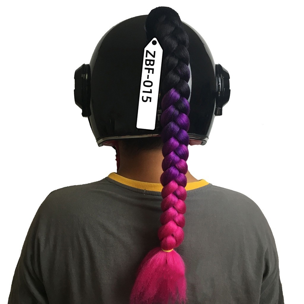 Auto Parts and Accessories | Motuoche Ponytail Helmet Decorations - black-purple-and-rose-red-ponytail-braids-1-pair