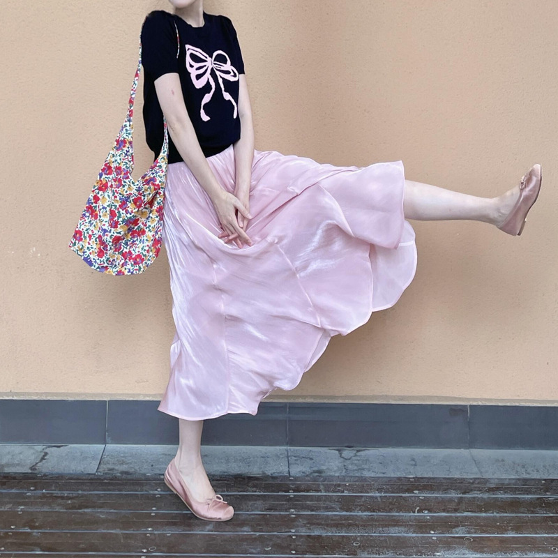とても美しいピンクのロングスカート、シンプルでハイセンスな女性用ドレス、2025年夏の新作、今年人気の2点セット|undefined