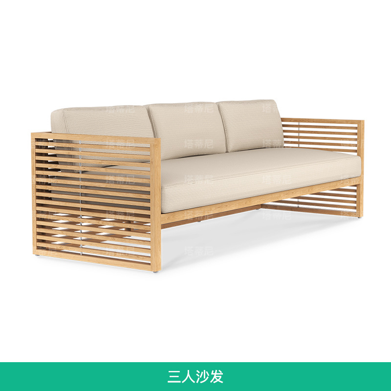 Conjunto de muebles de teca para patio exterior, sofá para terraza de villa, resistente a la corrosión, para jardín, a prueba de lluvia y sol, sofá de madera maciza.