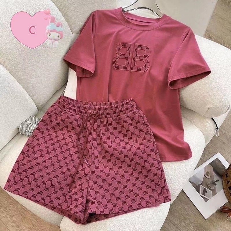Hot Selling New Summer New Korean Foreign Trade Cross-Border Casual Suit Women's Embroidered Short-Sleeved Shorts Two-Piece Set Wholesale