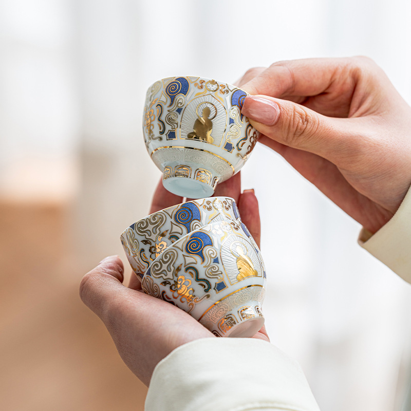 敦煌文創陳徳生大師カッププレゼント個人専用家庭用金銀間違った茶杯|undefined