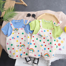 男童夏装套装03-4岁婴儿夏季衣服女宝宝短袖背带裤两件套