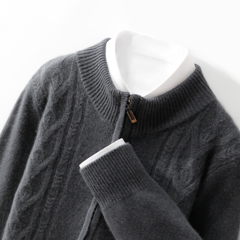 Men's woolen cardigan with zipper